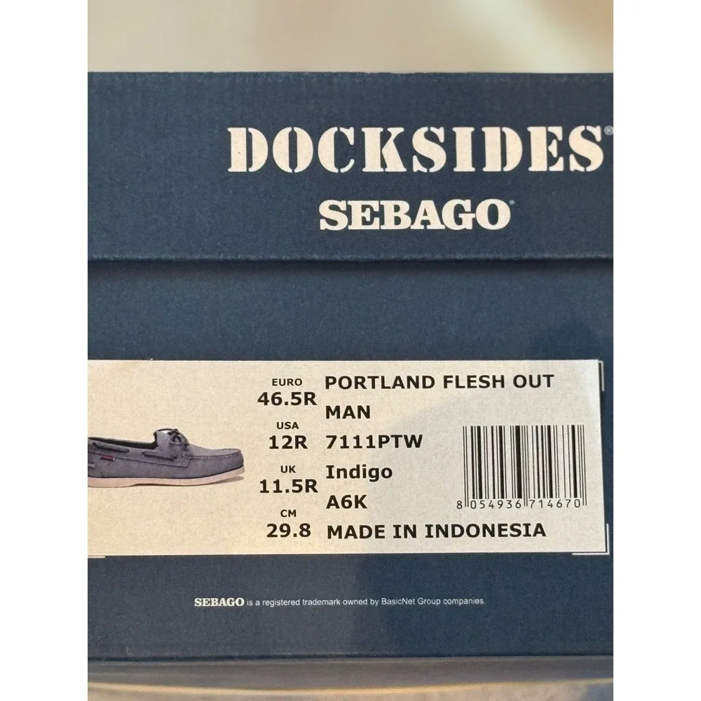 Docksiders Sebago Mens Portland Flesh Out Boat Yacht Shoes Indigo Blue Sz 12 NIB